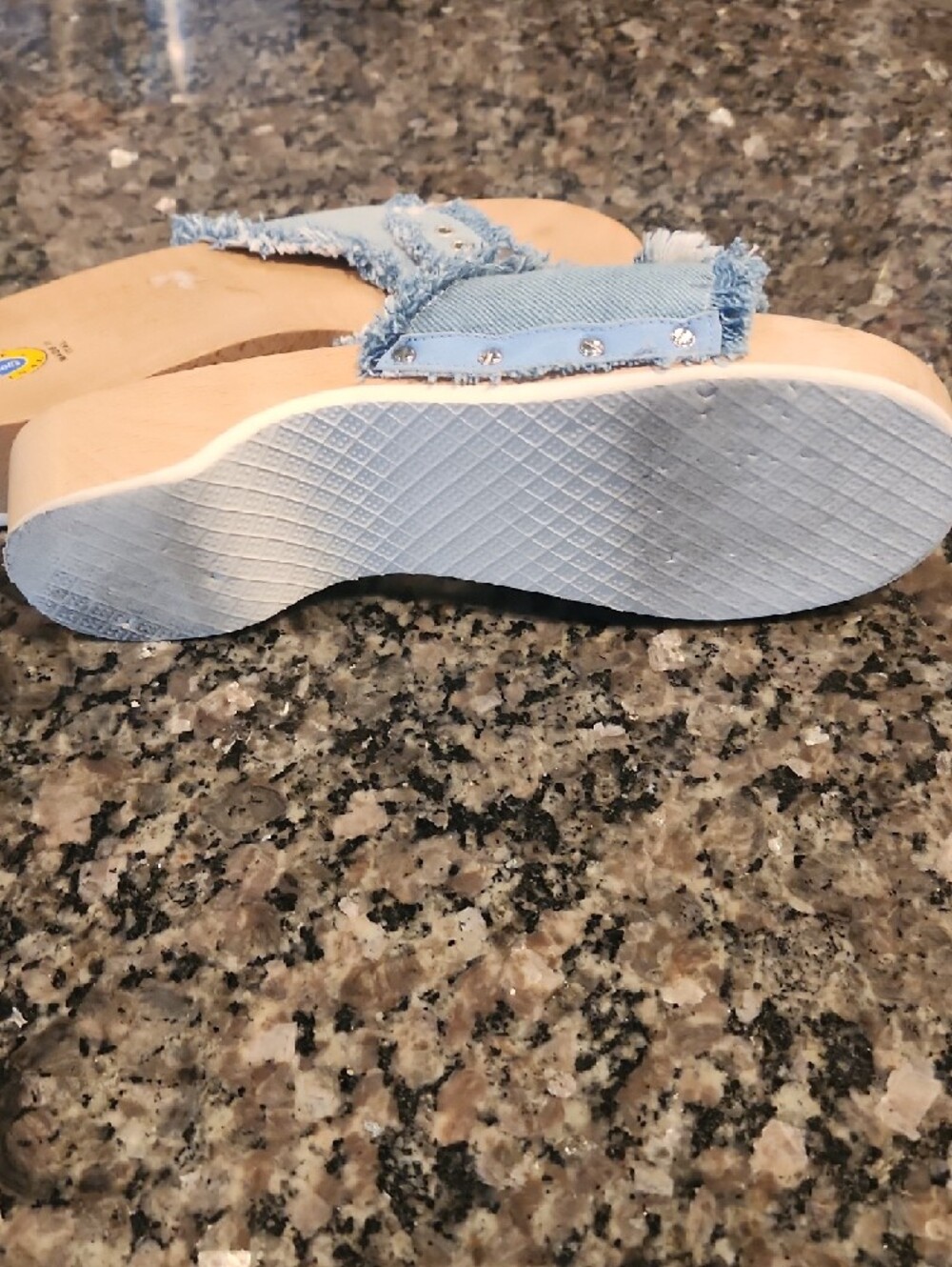 Dr. Scholl's Light Blue Frayed Denim Slide Mules - Picture 3 of 3